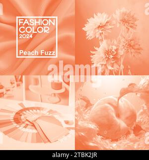 Trendy Peach background. Fashion color of 2024 year. Abstract square banner for web design, flyer, poster, article Stock Photo
