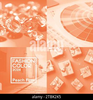 Trendy Peach background. Fashion color of 2024 year. Abstract square banner for web design, flyer, poster, article Stock Photo