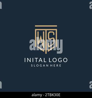 Luxury WS logo monogram shield shape monoline style with gold color and ...