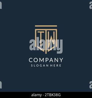 Initial TW shield logo monoline style, modern and luxury monogram logo design vector graphic Stock Vector