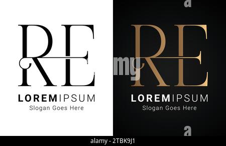 Luxury Initial RE or ER Monogram Text Letter Logo Design Stock Vector