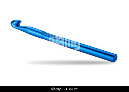 knitting weaving crochet hook 10 mm blue color isolated on white with clipping path included Stock Photo