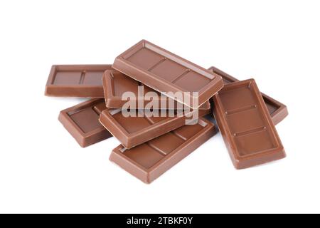 Heap of chocolate bars isolated on white background. Stock Photo