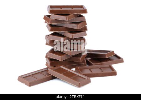 Stack of chocolate bars isolated on white background. Stock Photo