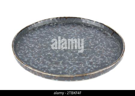 Ancient style gray empty plate isolated on white background. Stock Photo