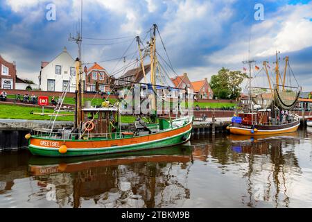 Shrimp cutters in the harbour in Greetsiel, East Frisia, Germany. Stock Photo