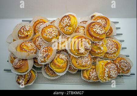 the Christmas baking saffron buns are cooling down Stock Photo