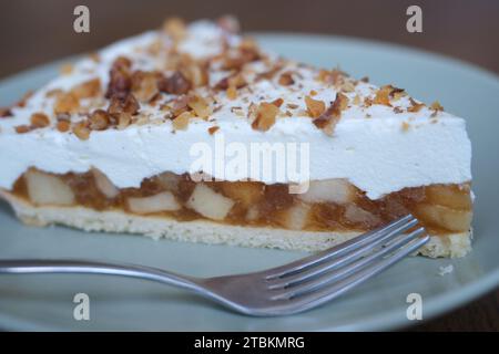 Closeup of a slice of cinnamon apple fruit pie on a plate. High quality photo Stock Photo