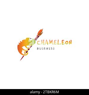 Chameleon and Brush Icon Logo Design Template Stock Vector