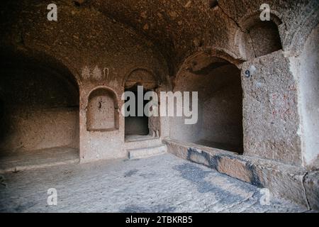 Inside Vardzia cave monastery in Georgia. Stock Photo