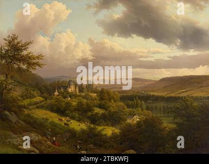 Luxembourgish landscape with a view of Berg Castle, 1846. Stock Photo