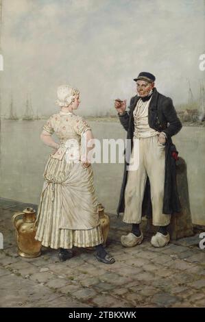 Venus and Neptune, c1882. The Anglo-American artist George Boughton was highly acclaimed for his humorous, sometimes sentimental subjects. In the early 1880s, he visited the Dutch coastal towns searching for picturesque subjects. Here, he contrasts the appearances of a pretty Dutch milkmaid and a wizened seaman. Stock Photo
