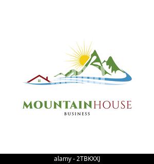 Mountain with House Icon Logo Design Template Stock Vector
