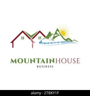 Mountain with House Icon Logo Design Template Stock Vector