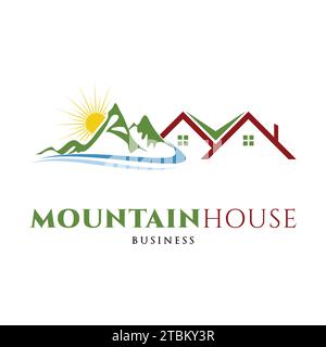 Mountain with House Icon Logo Design Template Stock Vector