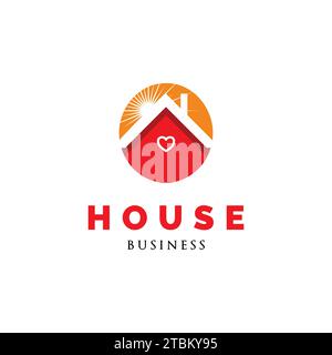 Love Circle House Icon Logo Design Template Stock Vector