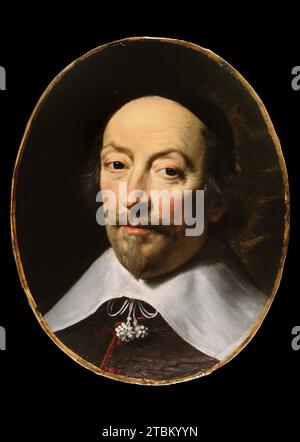 Portrait of an Alderman of the City of Paris, 1640-1659. This head of a man is painted on a piece of irregular canvas that has probably been cut from a larger painting, probably one of Philippe de Champaigne's lost group portraits of the mayor and aldermen of Paris. The sitter may be Sebastian Cramoisy, an alderman of the city of Paris of whom other portraits exist. The qualities of Champaigne as a portraitist come out in his observation of individual quirks such as the tensions around the sitter's left eye. Stock Photo