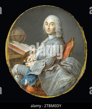 Miniature Portrait of C&#xe9;sar Fran&#xe7;ois Cassini de Thury, c1750. Nattier was regarded as one of the foremost portrait painters at the court of Louis XV (reigned 1715-1774). He occasionally turned to miniature painting, as demonstrated by this likeness of Cassini de Thury (1714-1784), a distinguished astronomer and director of the Paris Observatory, shown seated at his desk taking a pinch of snuff from a gold box. Stock Photo