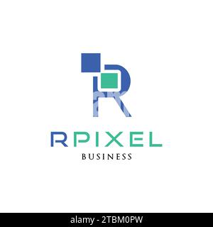 Initial Letter R Pixel Icon Logo Design Template Stock Vector