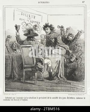 Entrain&#xe9; par l'analogie de la situation le pr&#xe9;sident de la soci&#xe9;t&#xe9; des gens de lettres endosse le costume de Boissy d'Anglas, 1866. From Actualit&#xe9;s. Stock Photo