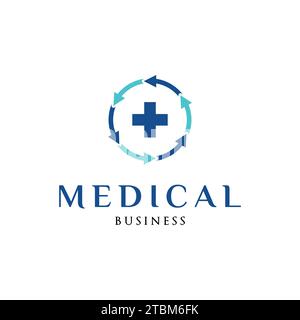 Circle Arrow Medical, Hospital or Cross Plus Icon Logo Design Template Stock Vector