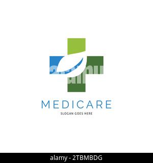 Leaf Medical, Hospital or Cross Plus Icon Vector Logo Template Illustration Design Stock Vector