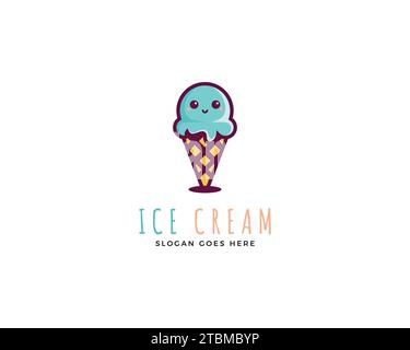 Cute Kawaii Ice Cream Logo Vector Icon Illustration Stock Vector