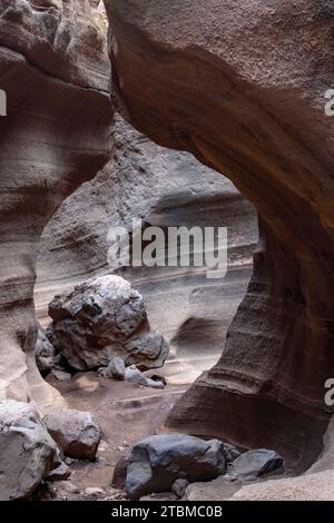 Slot Canyon Toba de Colores, Barranco de las Vacas, Agueimes, Las Palmas, Gran Canaria, Canary Islands Stock Photo