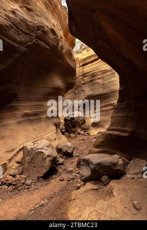 Slot Canyon Toba de Colores, Barranco de las Vacas, Agueimes, Las Palmas, Gran Canaria, Canary Islands Stock Photo