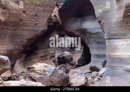 Slot Canyon Toba de Colores, Barranco de las Vacas, Agueimes, Las Palmas, Gran Canaria, Canary Islands Stock Photo