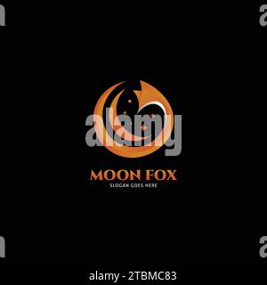 Fox and Moon Silhouette Vector Logo Icon Design Template Elements Stock Vector