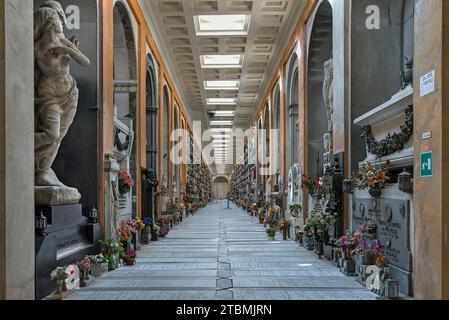 Covered tombs at the Monumental Cemetery, Cimitero monumentale di Staglieno), Genoa, Italy Stock Photo