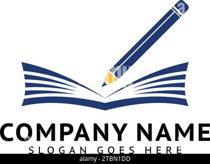 Education school logo, pencil with book logo design vector template Stock Vector