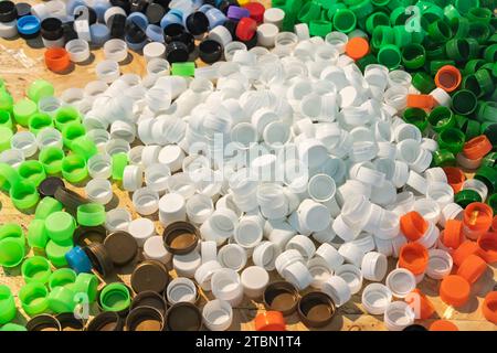 Multi-colored plastic bottle caps background Stock Photo