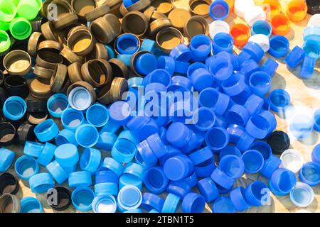 Multi-colored plastic bottle caps background Stock Photo