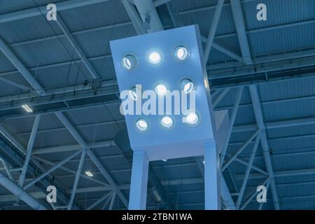 led ceiling light and metal structure indoor Stock Photo