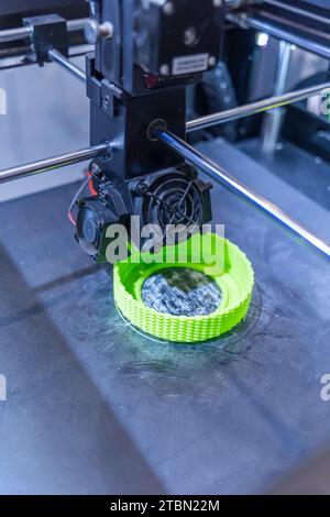 Modern 3D printer printing figure close-up macro Stock Photo