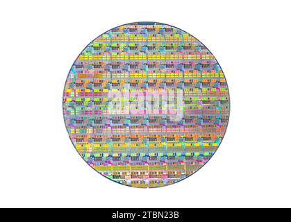 colorful Semiconductor wafer disk made of silicon isolated on white background Stock Photo