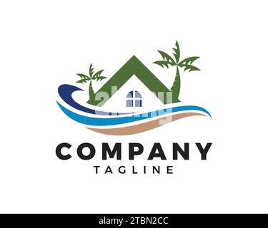 Beach House Logo Design Template Stock Vector