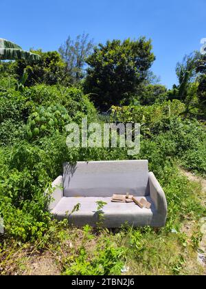 sofa abandoned in the grass Stock Photo