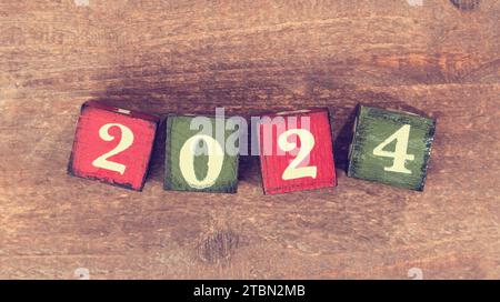 2024 year concept with wooden blocks and text Stock Photo