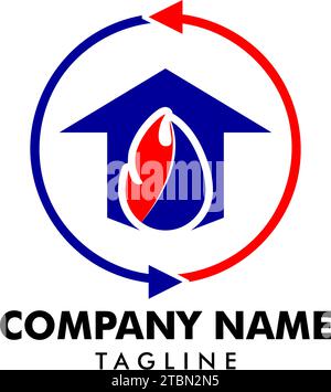 Heating and Air Conditioning House Logo Template Design Stock Vector