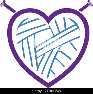 Heart of yarn wool logo logotype for learning knitting Stock Vector