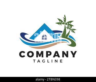 Beach House Logo Design Template Stock Vector