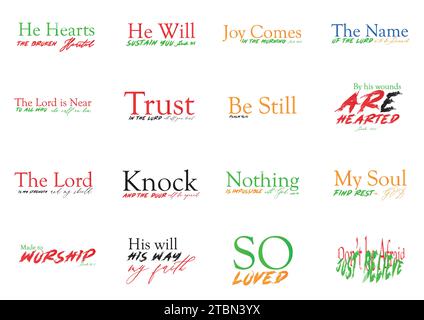 Faith Bundle Scriptures, Religious Sayings, Collection of Religious Quotes, Christian Bible Verses Stock Vector