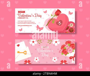 Happy Valentines Day Horizontal Banner With Calligraphic Lettering And ...