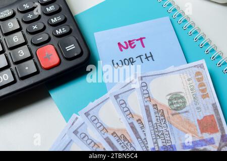 Concept of Net Worth write on sticky notes isolated on white background. Stock Photo