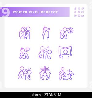 Purple pixel perfect psychology icons set Stock Vector