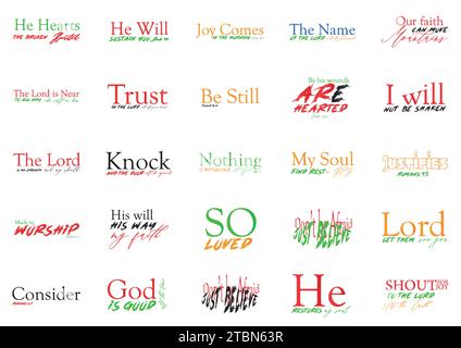 Religious Sayings, Faith Bundle Scriptures, Collection of Religious Quotes, Christian Bible Verses Stock Vector