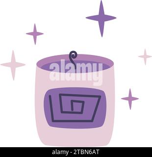 Cute candle in glass jar clip art. Scented soy candle for spa. Hand drawn interior item, isolated vector illustration Stock Vector